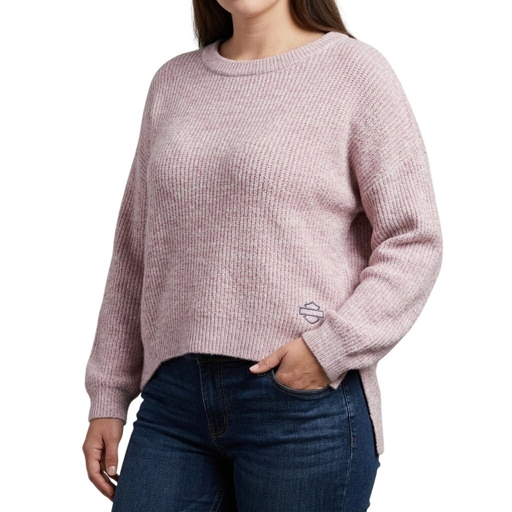 Harley Davidson Women's Size XL Pink High Low Pullover Logo Knit Street‎ Sweater